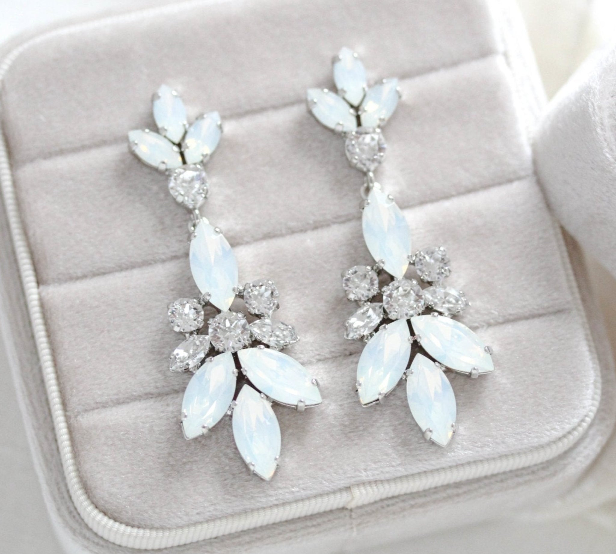 White opal chandelier Bridal earrings - Colette