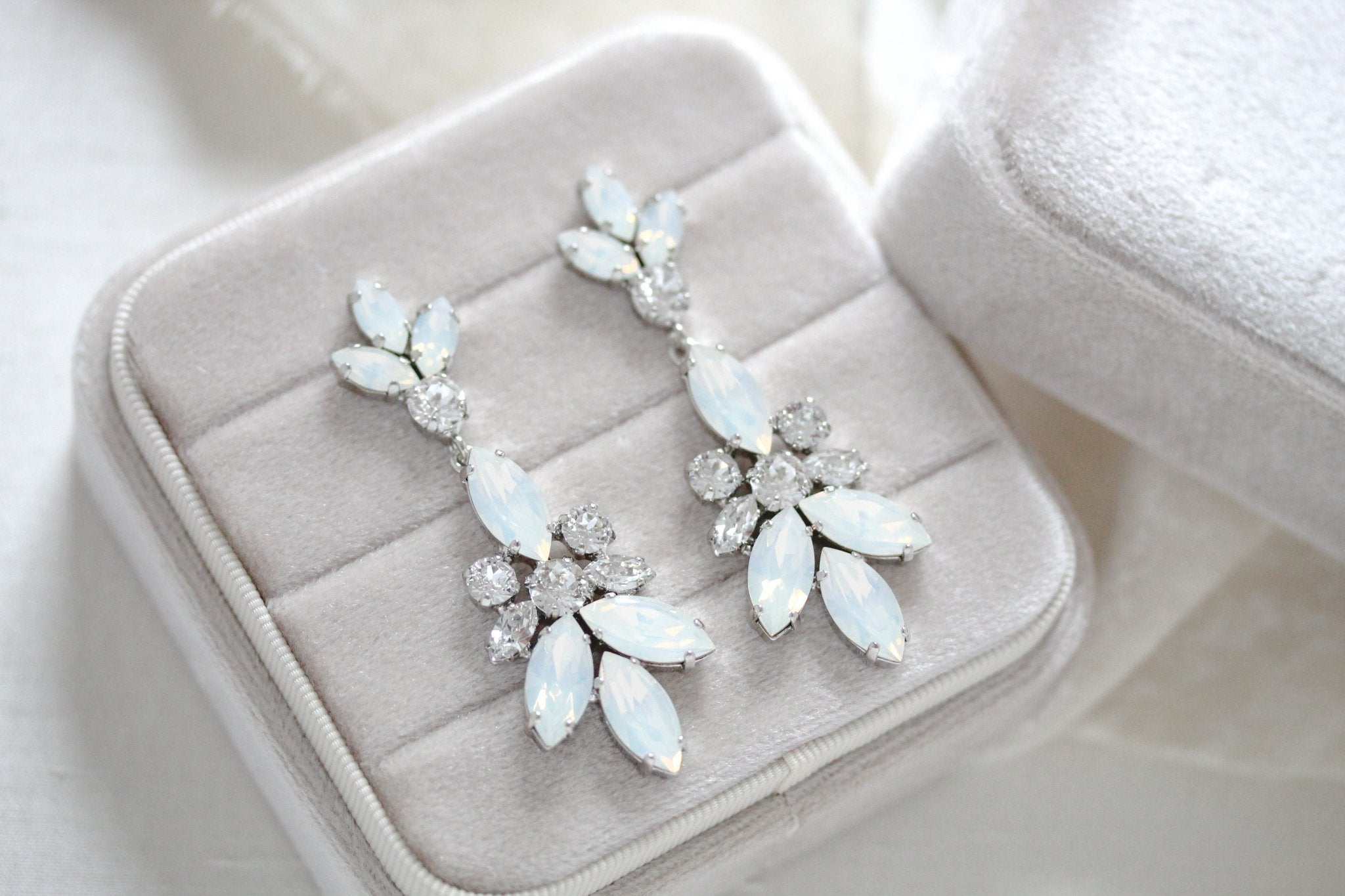 White opal chandelier Bridal earrings - Colette