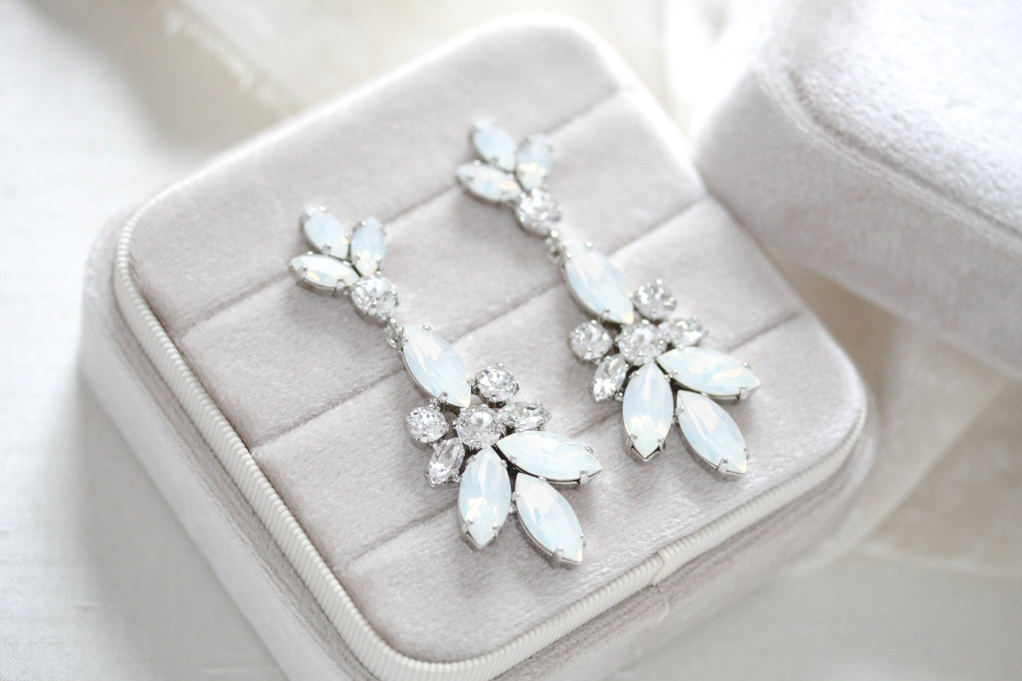 White opal chandelier Bridal earrings - Colette