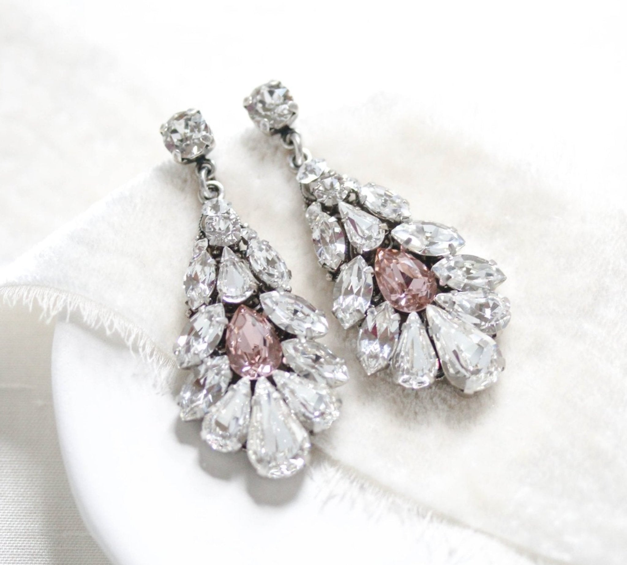 Crystal bridal earrings with blush pink accent - HAILEY - Treasures by Agnes