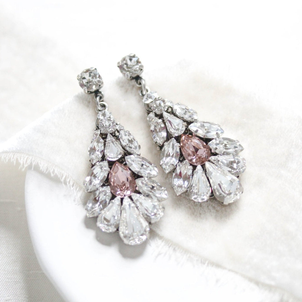 Crystal bridal earrings with blush pink accent - HAILEY - Treasures by Agnes