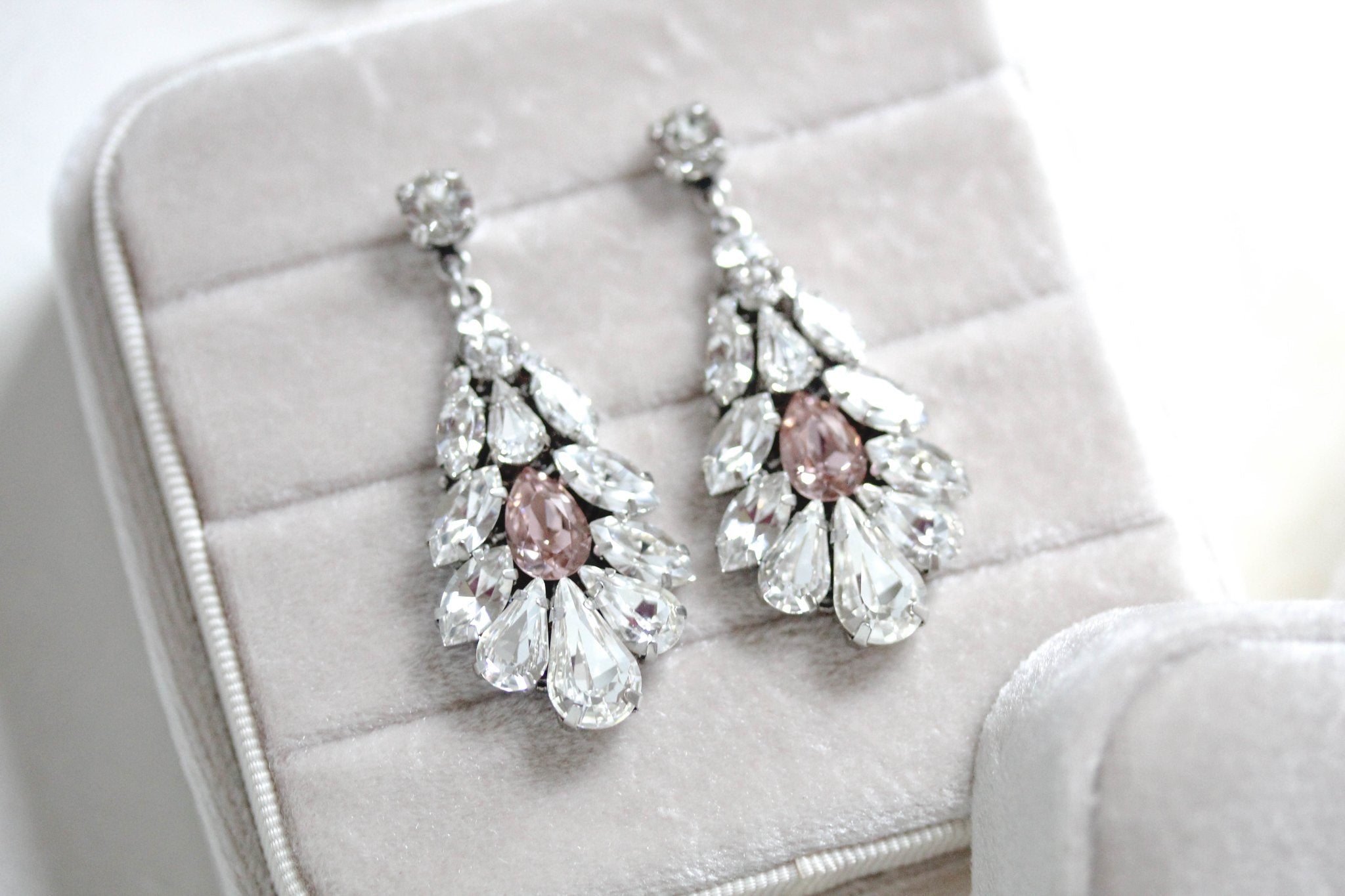Crystal bridal earrings with blush pink accent - HAILEY - Treasures by Agnes