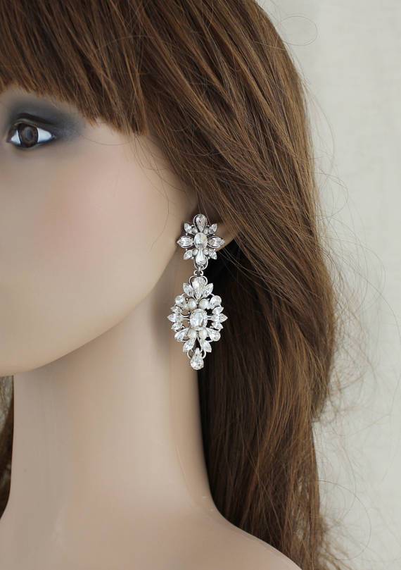 Crystal Bridal earrings with freshwater pearls - MELINDA - Treasures by Agnes