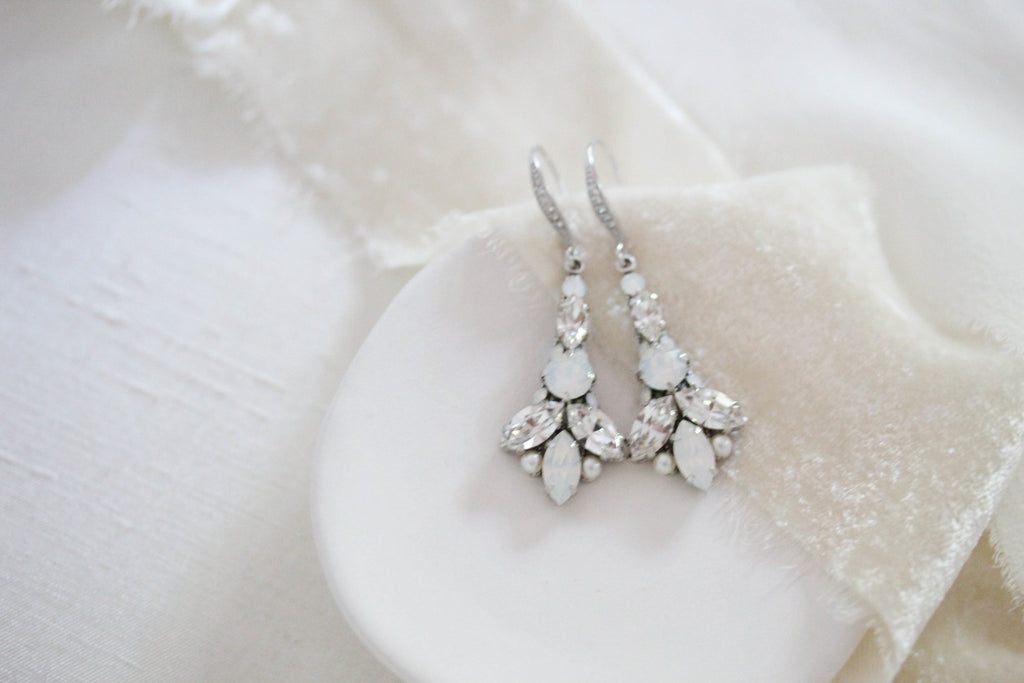 Crystal Art Deco Bridal earrings with white opal accents - PALMER