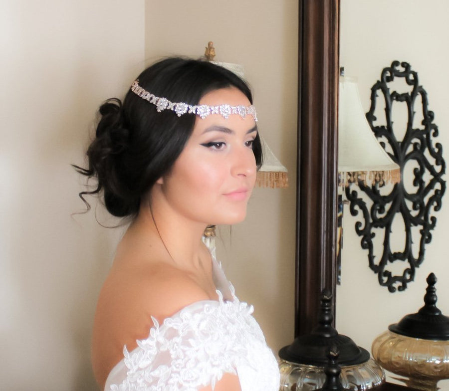 Crystal bridal forehead band headpiece - HARPER - Treasures by Agnes