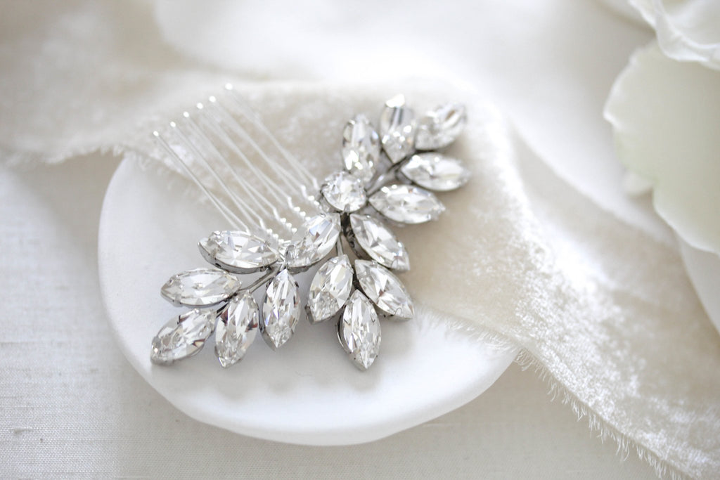 Crystal bridal hair comb leaf headpiece - JULIETTE - Treasures by Agnes