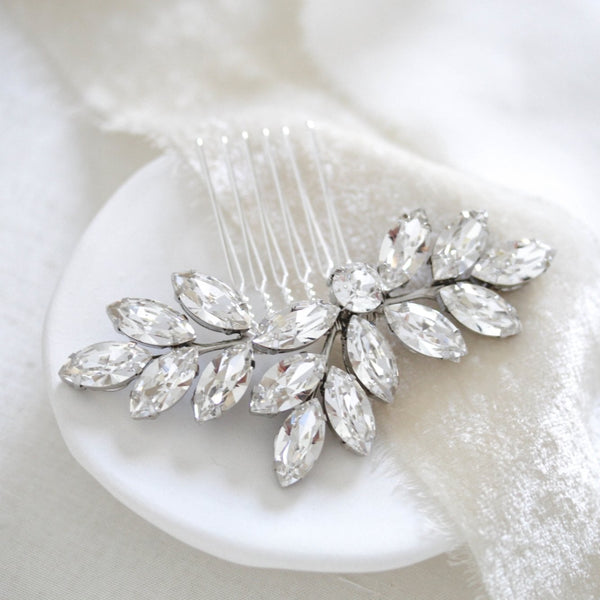 Vintage Inspired Swarovski Crystal Bridal Flower Hair Comb – La