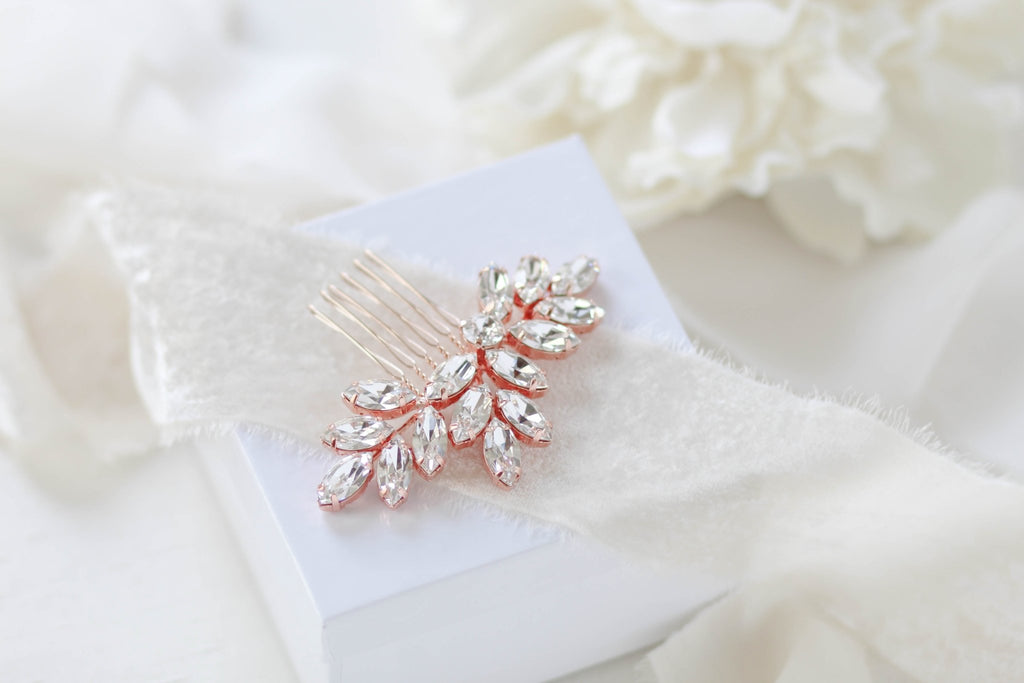 Crystal bridal hair comb leaf headpiece - JULIETTE - Treasures by Agnes