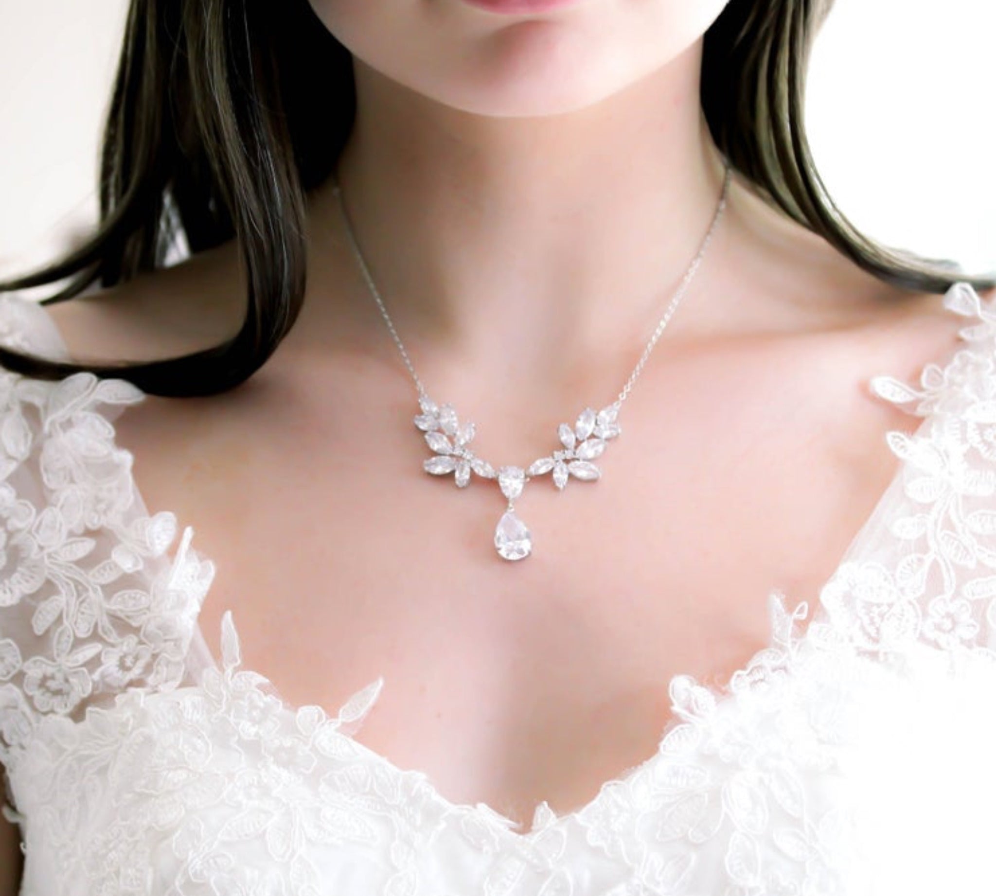 Crystal drop Cubic zirconia bridal backdrop necklace - HEIDI - Treasures by Agnes