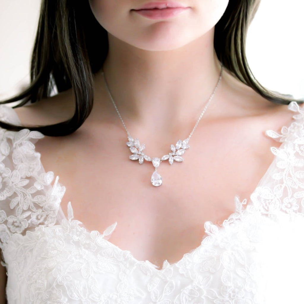 Crystal drop Cubic zirconia bridal backdrop necklace - HEIDI - Treasures by Agnes