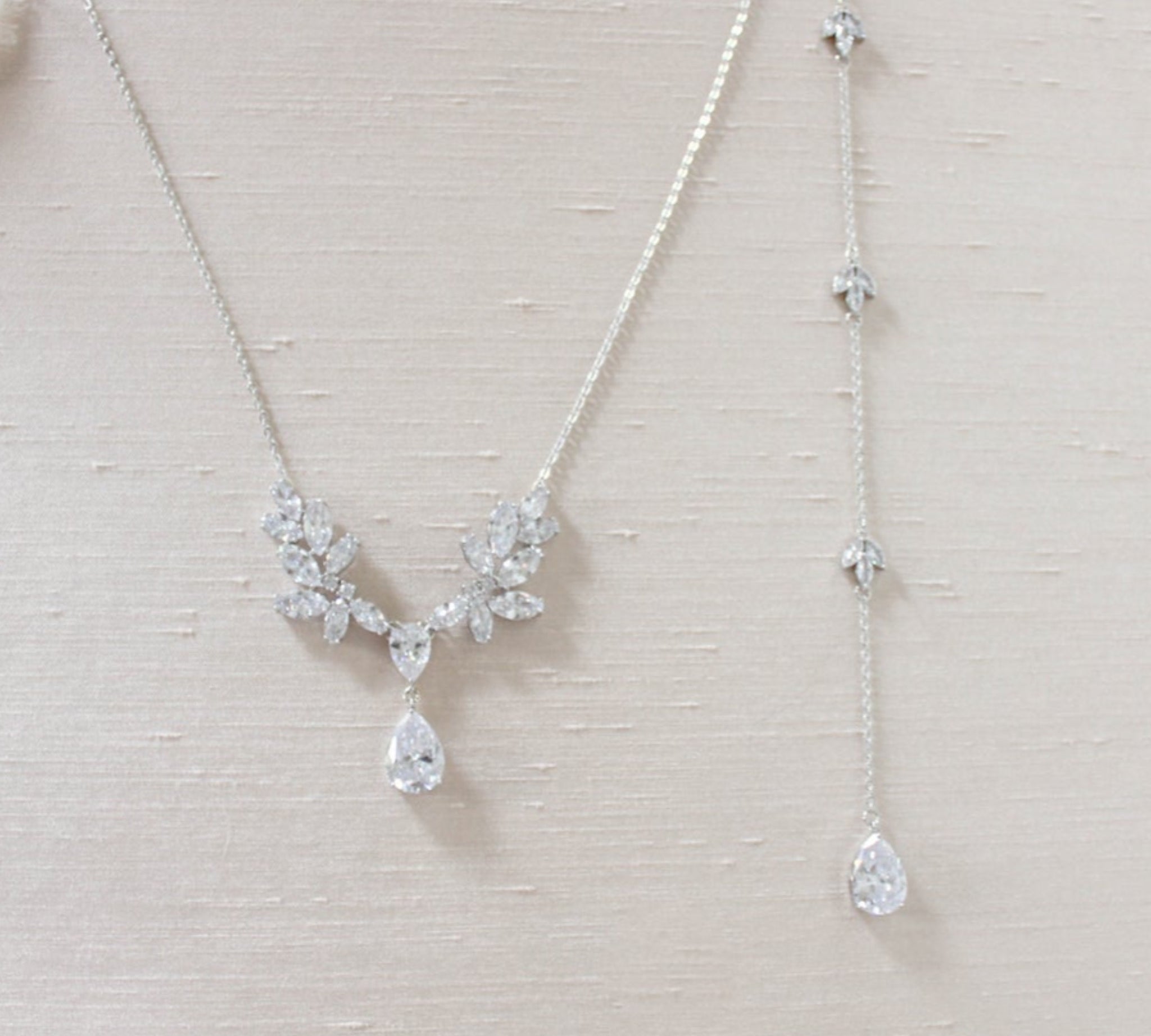 Crystal drop Cubic zirconia bridal backdrop necklace - HEIDI - Treasures by Agnes