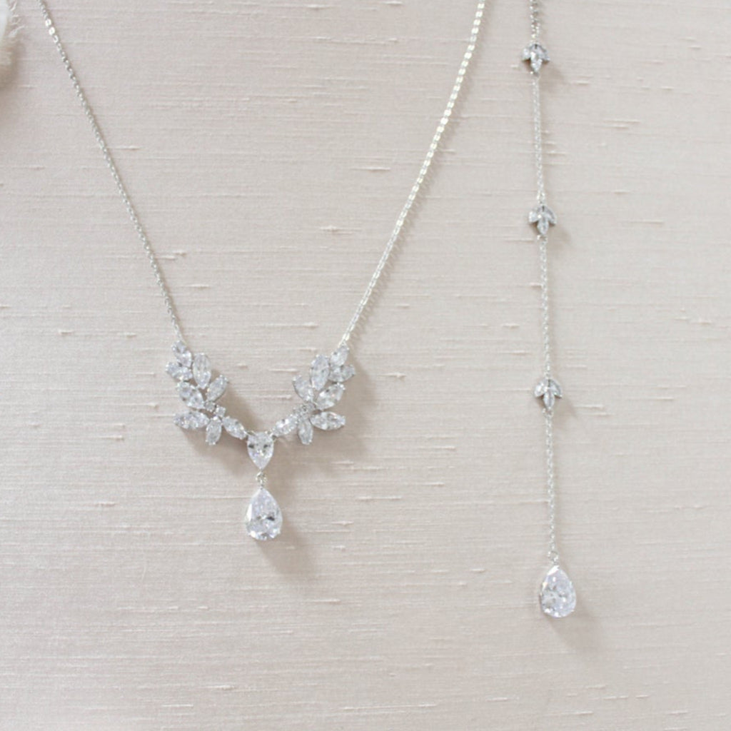 Crystal drop Cubic zirconia bridal backdrop necklace - HEIDI - Treasures by Agnes