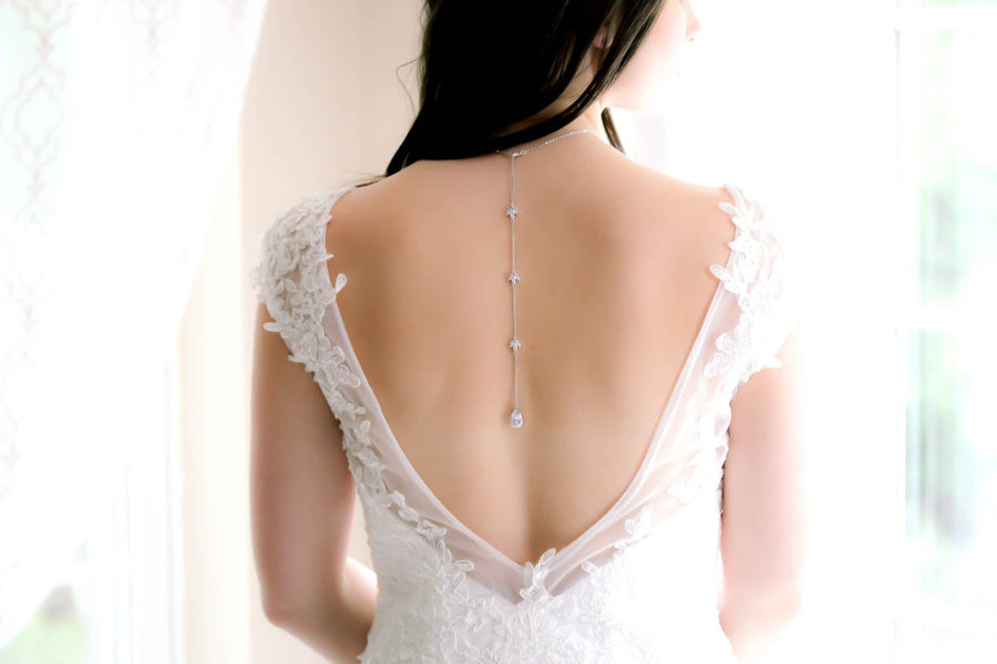 Crystal drop Cubic zirconia bridal backdrop necklace - HEIDI - Treasures by Agnes