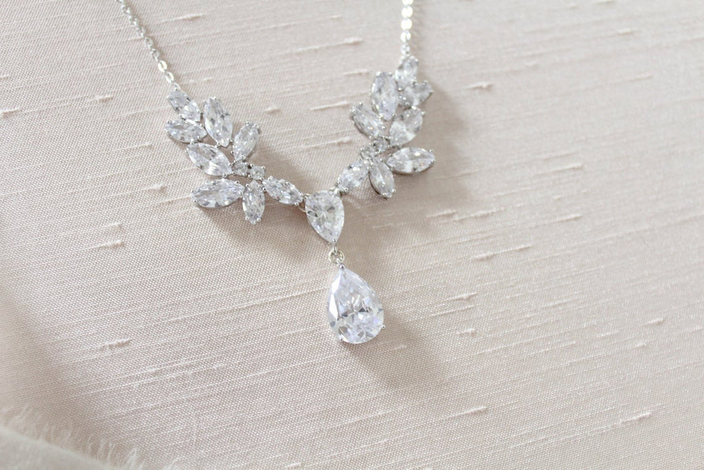 Crystal drop Cubic zirconia bridal backdrop necklace - HEIDI - Treasures by Agnes