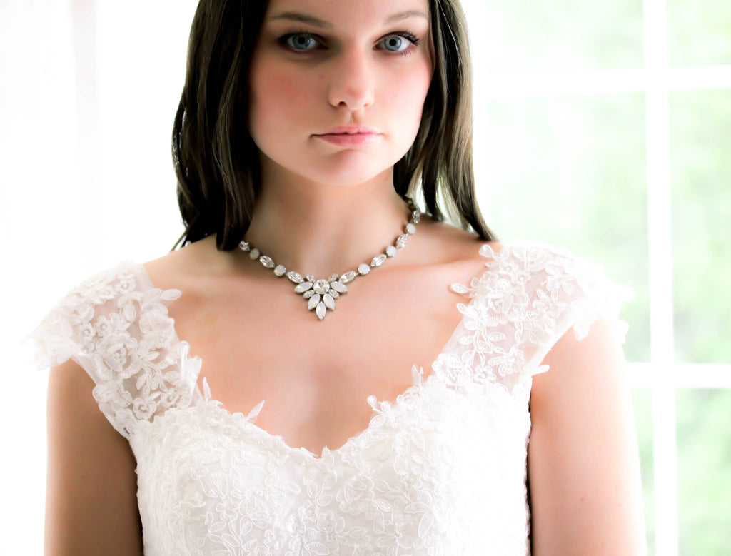 Crystal statement necklace with white opal accents- JOELLE - Treasures by Agnes