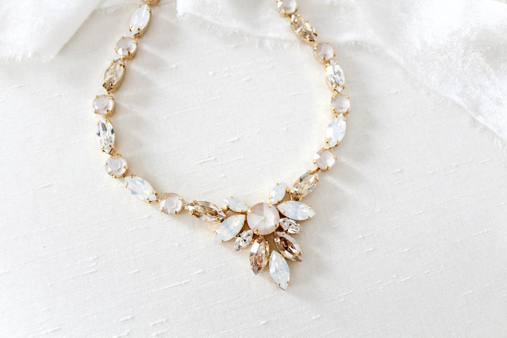 Crystal statement necklace with white opal accents- JOELLE - Treasures by Agnes