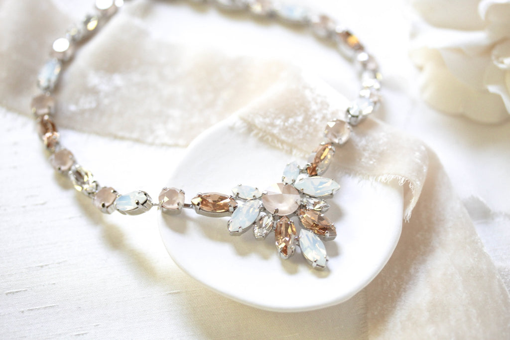 Crystal statement necklace with white opal accents- JOELLE - Treasures by Agnes
