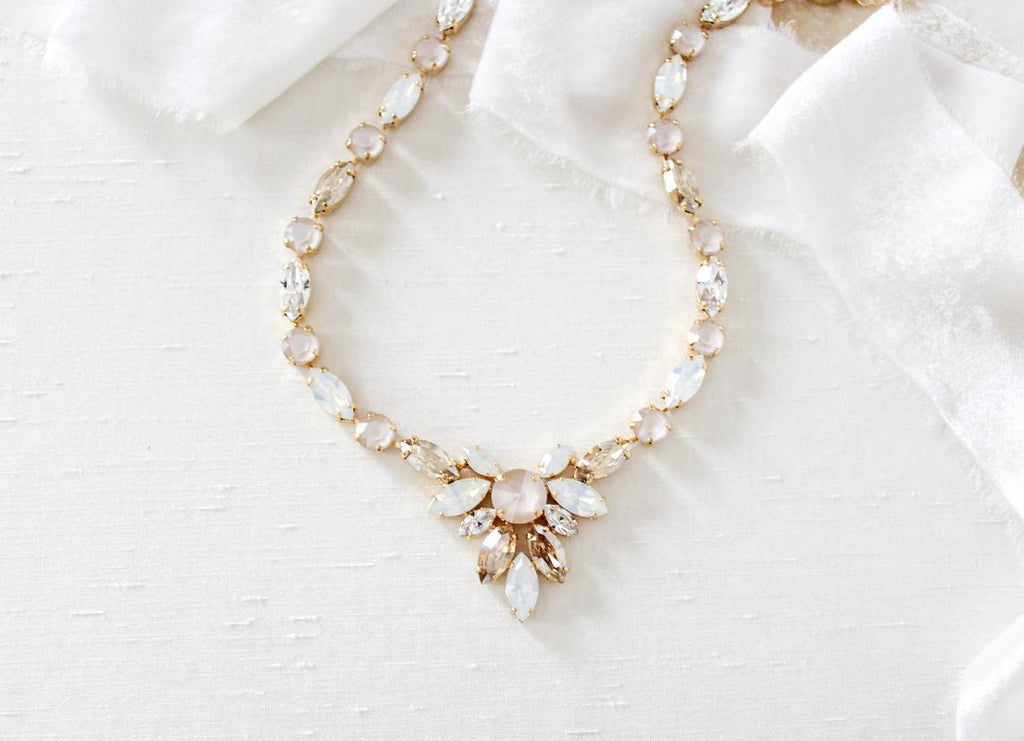 Crystal statement necklace with white opal accents- JOELLE - Treasures by Agnes