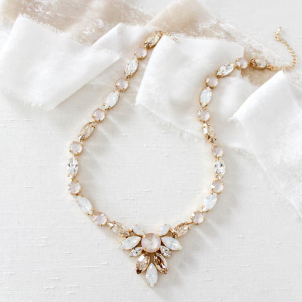 Crystal statement necklace with white opal accents- JOELLE - Treasures by Agnes