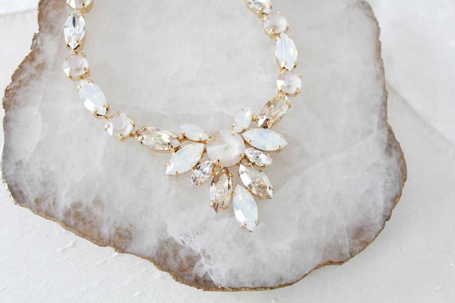Crystal statement necklace with white opal accents- JOELLE - Treasures by Agnes
