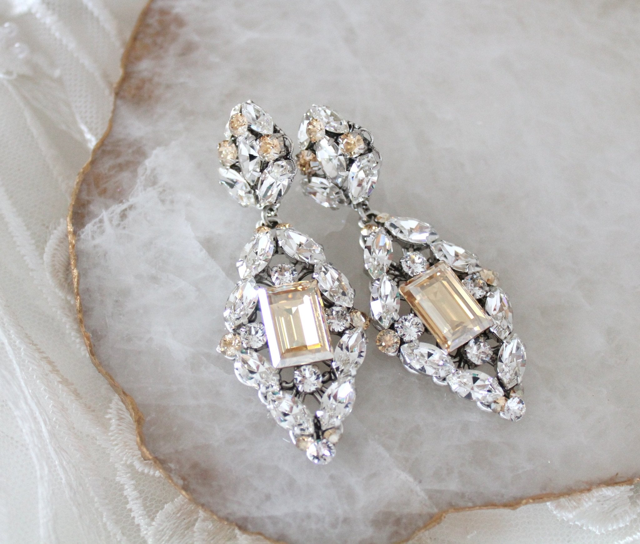 Crystal Statement Wedding Earrings - VALENTINA - Treasures by Agnes