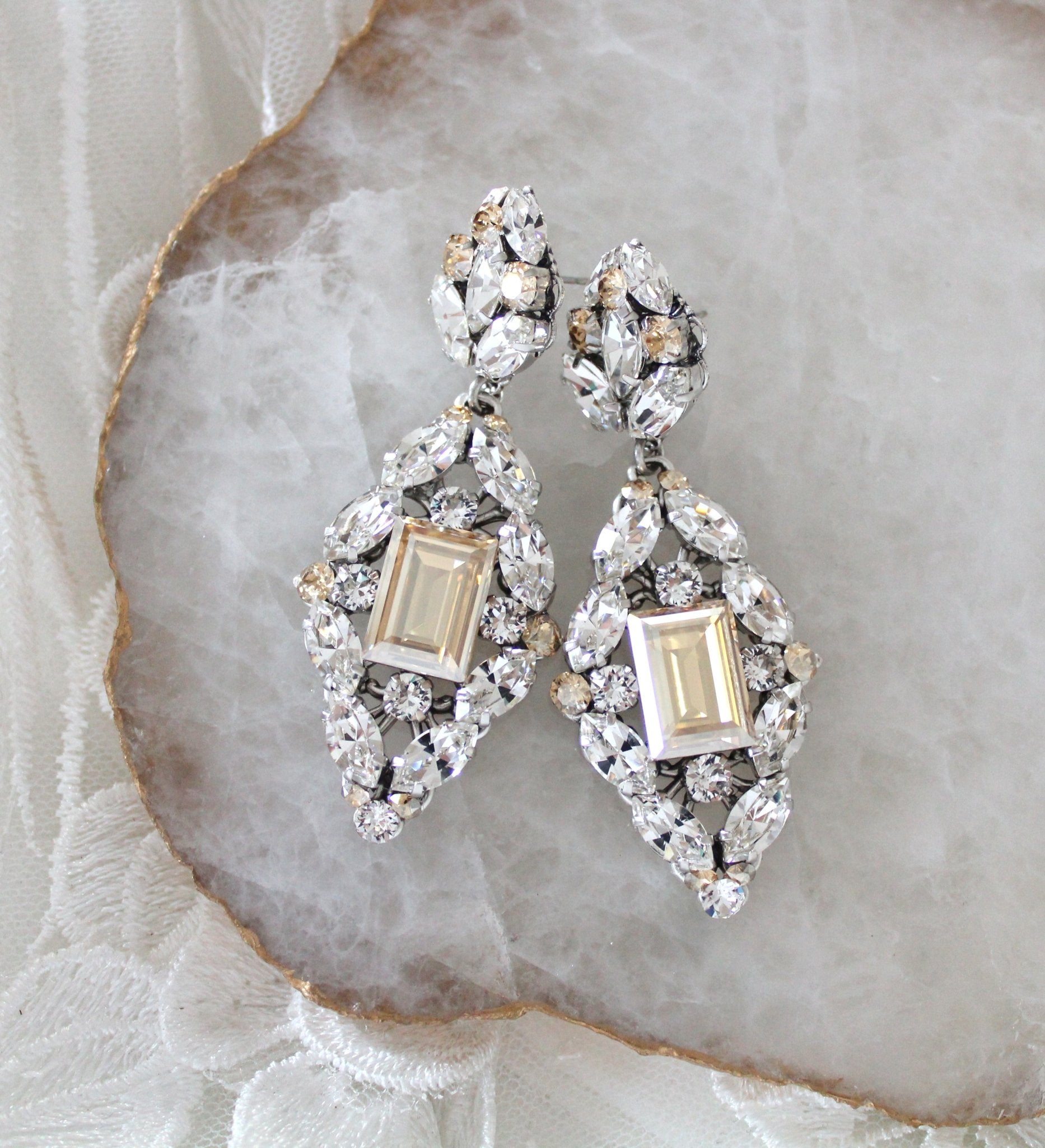 Crystal Statement Wedding Earrings - VALENTINA - Treasures by Agnes