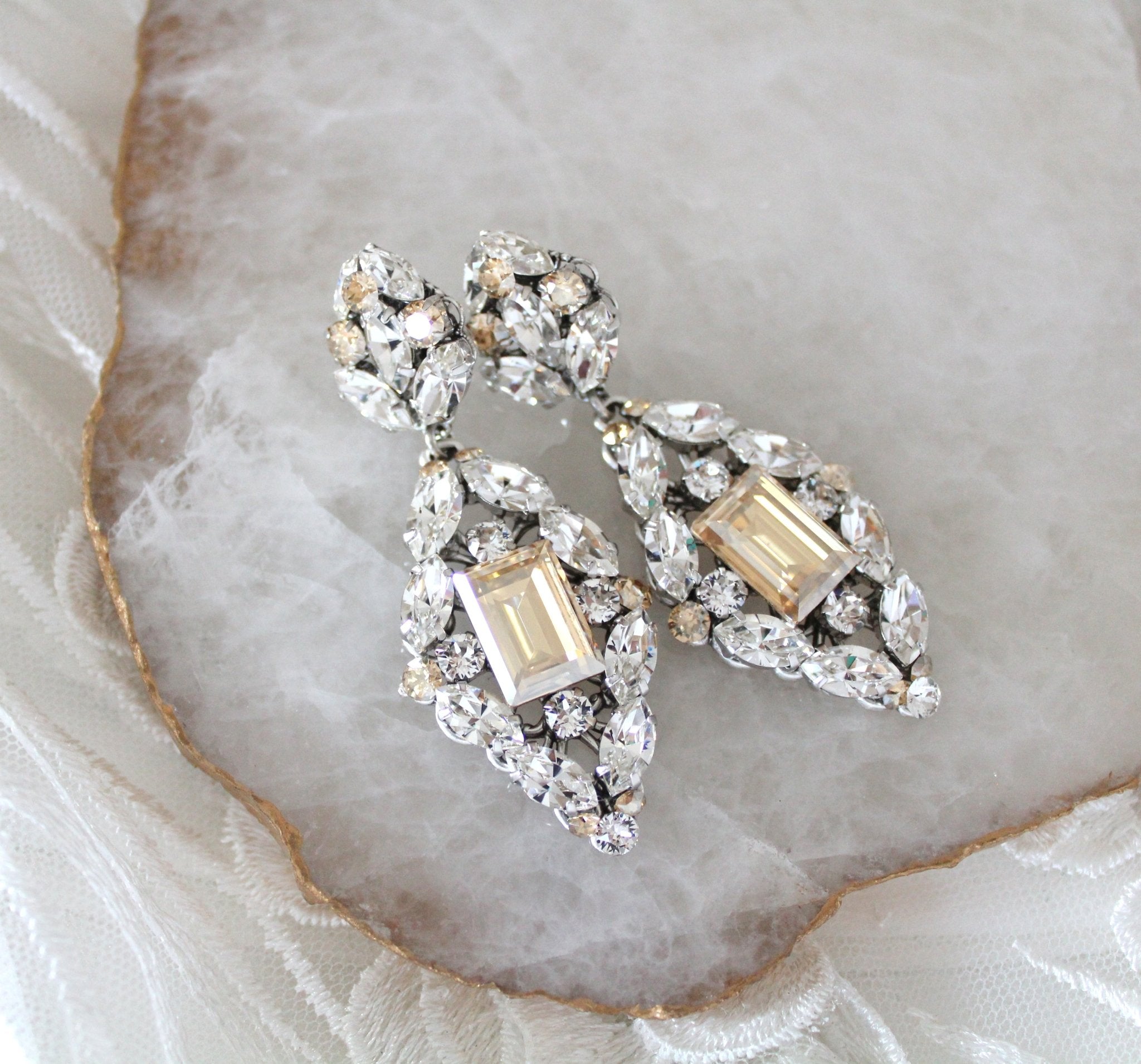 Crystal Statement Wedding Earrings - VALENTINA - Treasures by Agnes