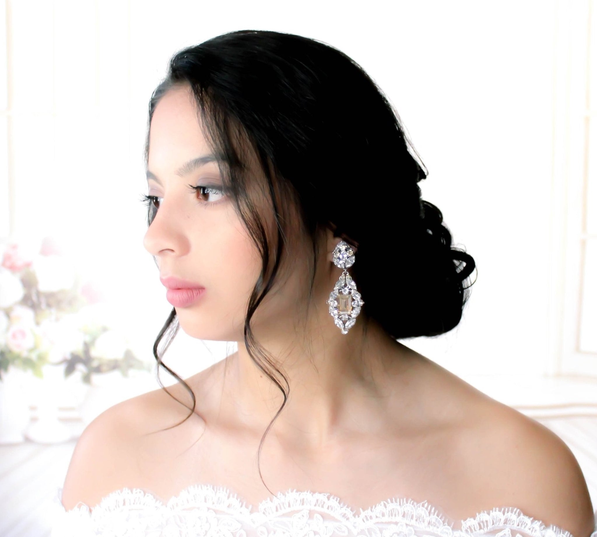 Crystal Statement Wedding Earrings - VALENTINA - Treasures by Agnes