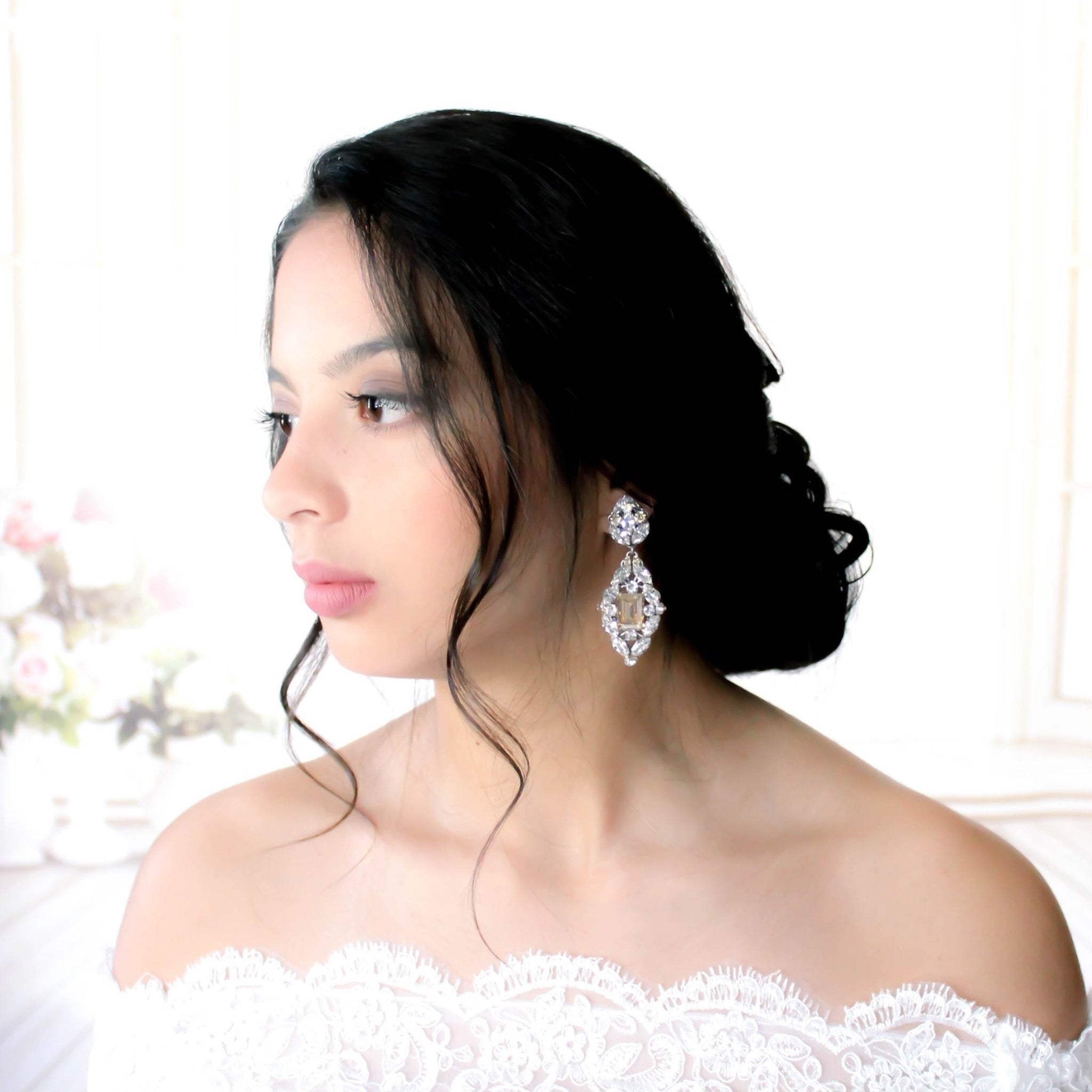Crystal Statement Wedding Earrings - VALENTINA - Treasures by Agnes