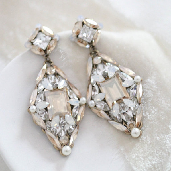 Crystal Vintage style Antique gold Bridal earrings - SAMANTHA - Treasures by Agnes