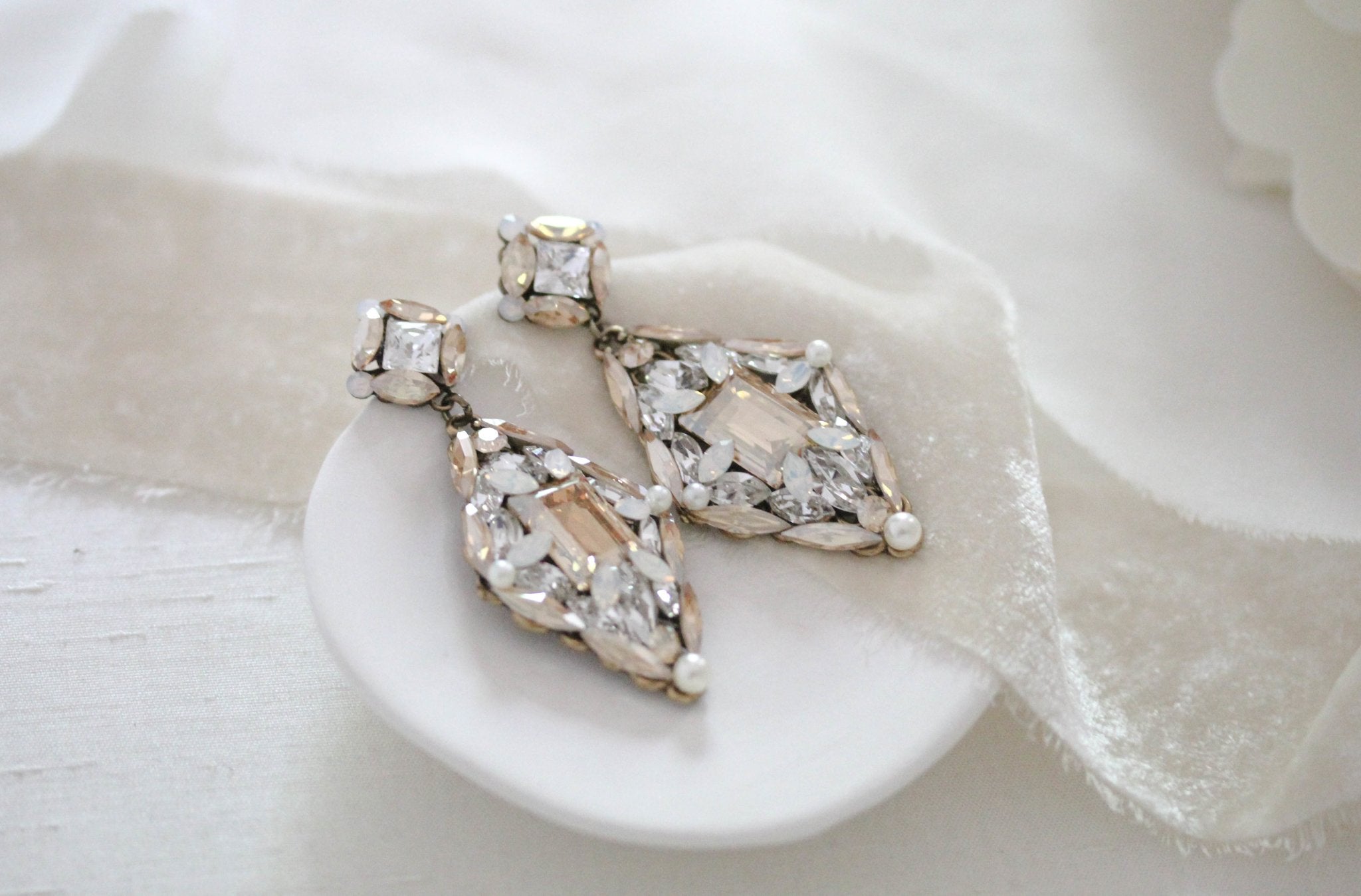 Crystal Vintage style Antique gold Bridal earrings - SAMANTHA - Treasures by Agnes