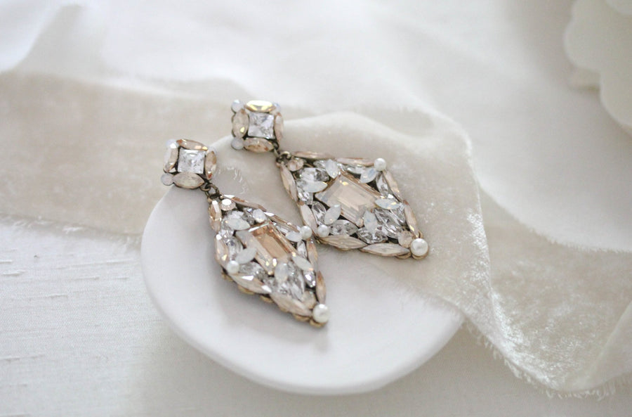 Crystal Vintage style Antique gold Bridal earrings - SAMANTHA - Treasures by Agnes