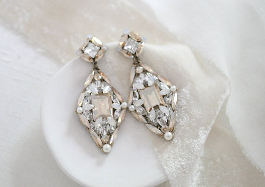 Crystal Vintage style Antique gold Bridal earrings - SAMANTHA - Treasures by Agnes