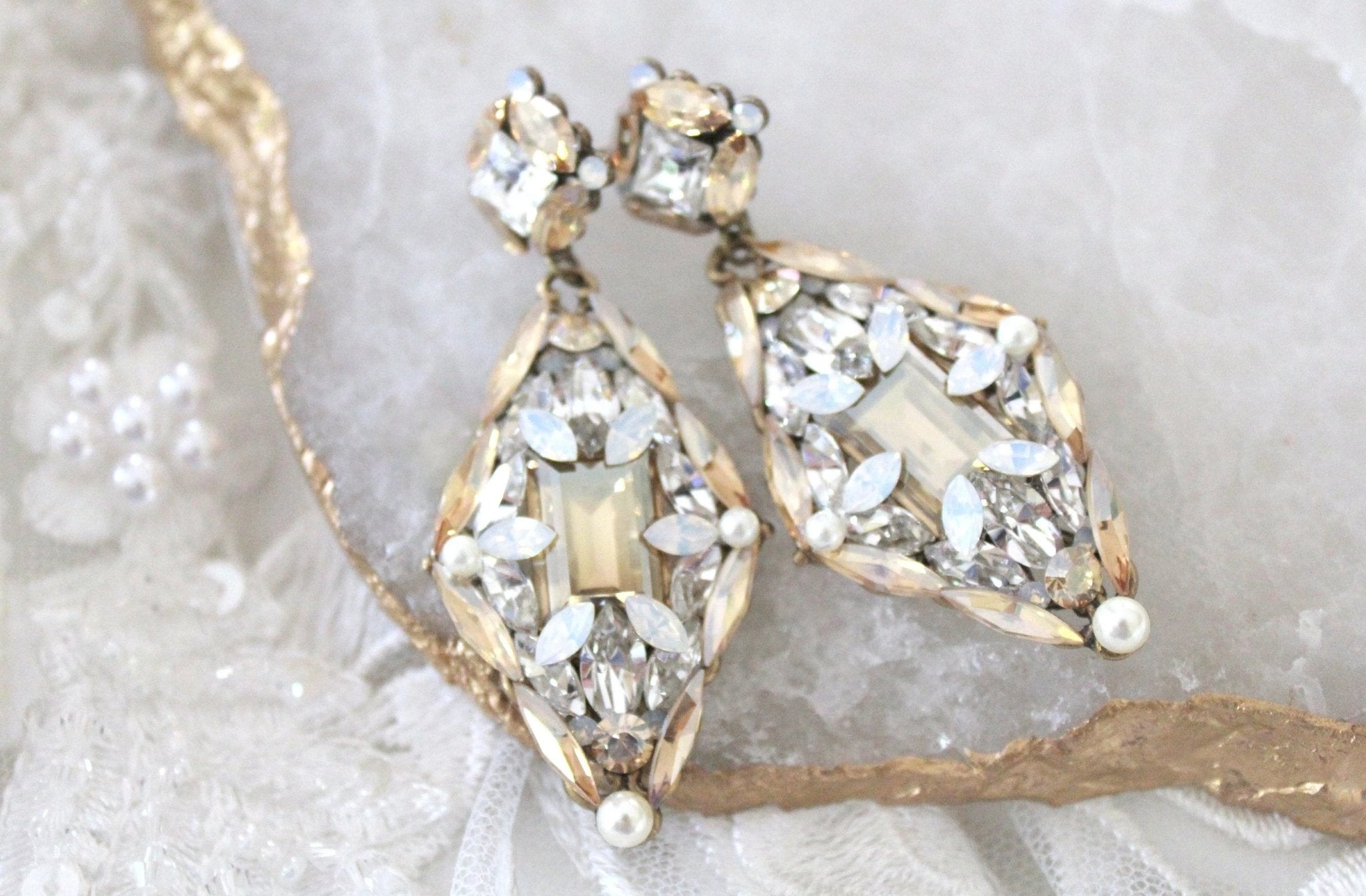 Crystal Vintage style Antique gold Bridal earrings - SAMANTHA - Treasures by Agnes