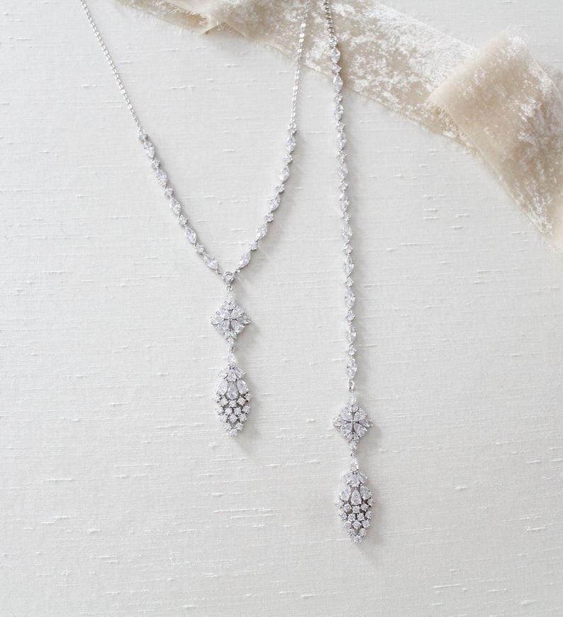 Cubic zirconia bridal back necklace - SUMMER - Treasures by Agnes