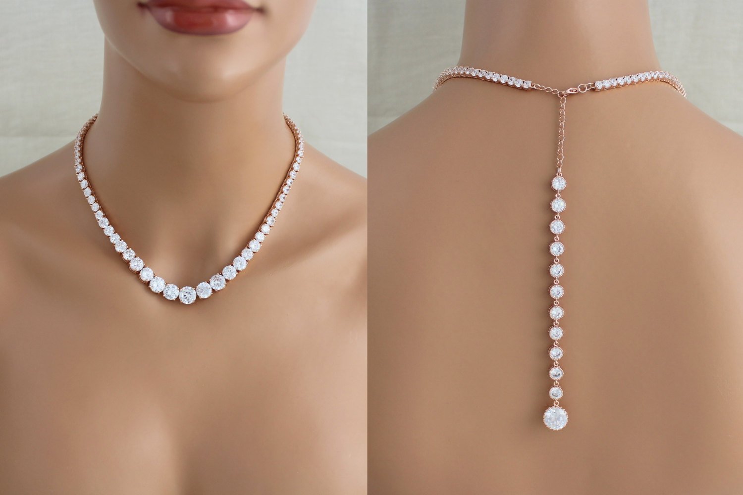 Cubic zirconia Bridal Backdrop necklace - SOPHIE - Treasures by Agnes