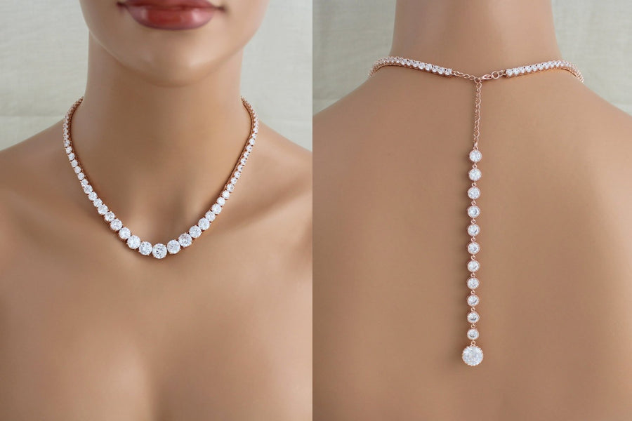 Cubic zirconia Bridal Backdrop necklace - SOPHIE - Treasures by Agnes
