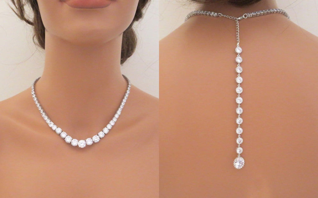 Cubic zirconia Bridal Backdrop necklace - SOPHIE - Treasures by Agnes