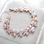 Cubic zirconia bridal bracelet clustered leaf design - AUBREE - Treasures by Agnes