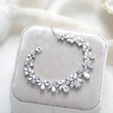 Cubic zirconia bridal bracelet clustered leaf design - AUBREE - Treasures by Agnes