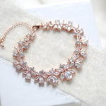 Cubic zirconia bridal bracelet clustered leaf design - AUBREE - Treasures by Agnes