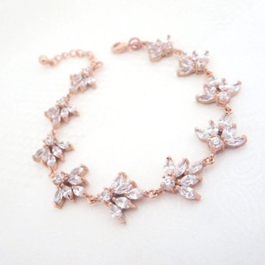 Cubic zirconia clustered leaf Bridal bracelet - EMMA - Treasures by Agnes