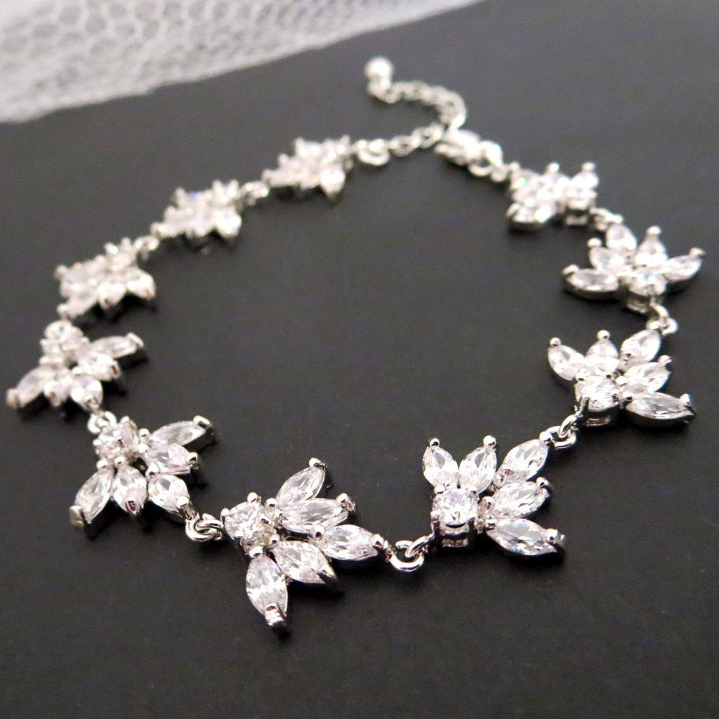 Cubic zirconia clustered leaf Bridal bracelet - EMMA - Treasures by Agnes