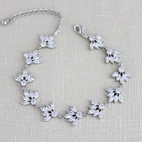 Cubic zirconia clustered leaf Bridal bracelet - EMMA - Treasures by Agnes