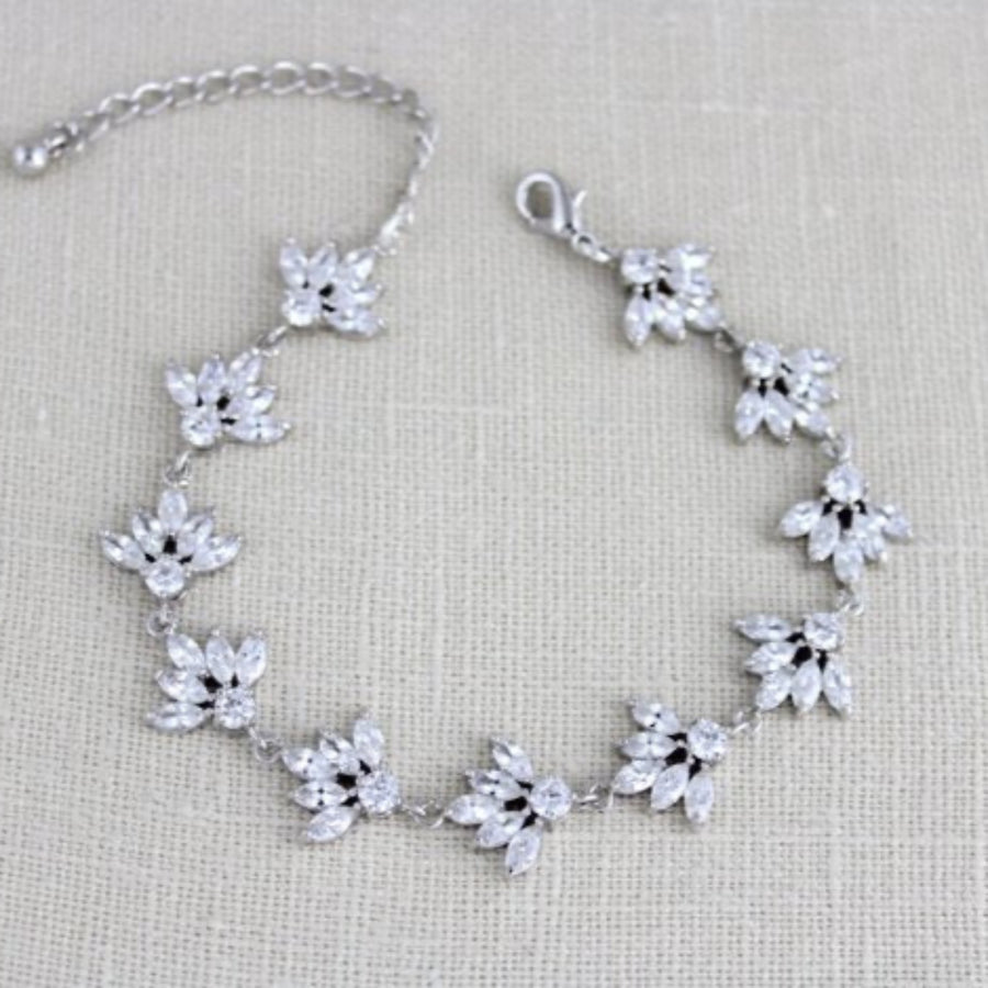 Cubic zirconia clustered leaf Bridal bracelet - EMMA - Treasures by Agnes