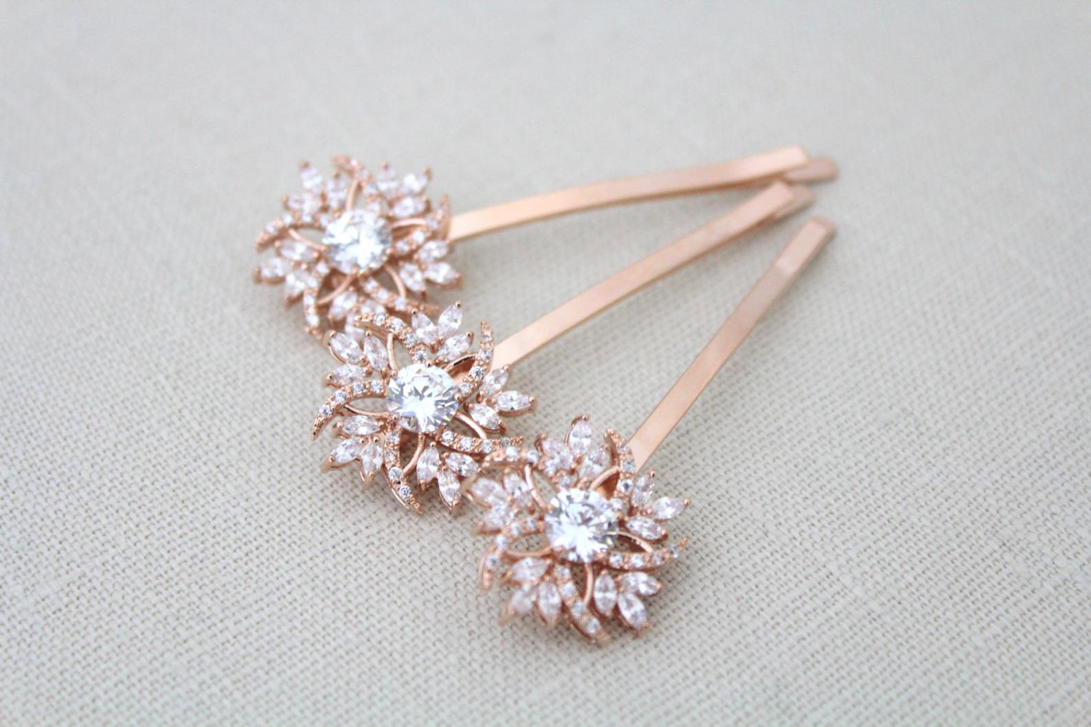 Cubic Zirconia Rose gold hair pins - Treasures by Agnes
