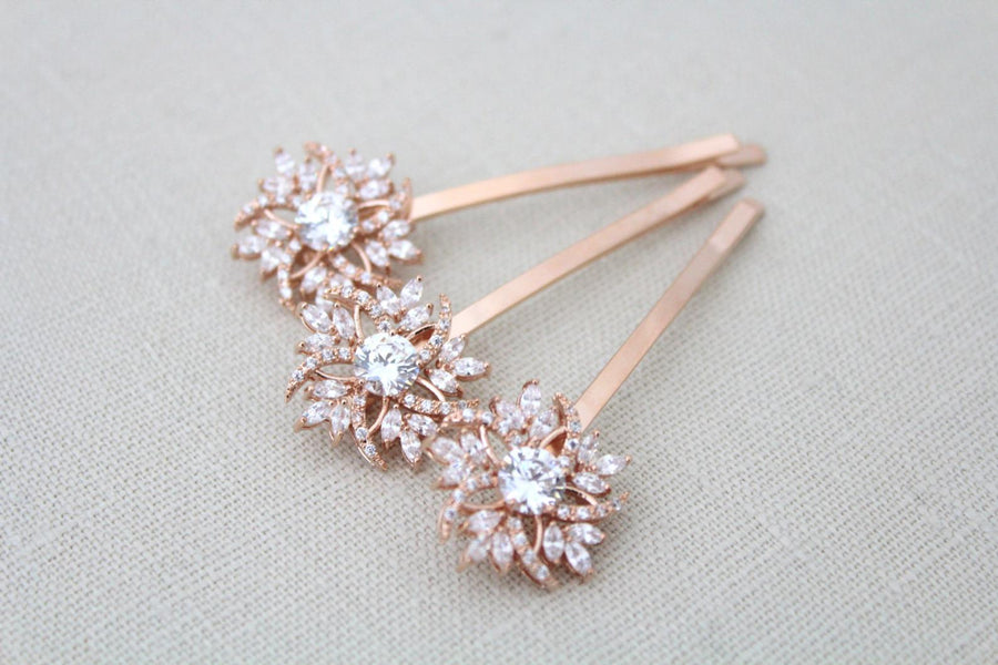 Cubic Zirconia Rose gold hair pins - Treasures by Agnes