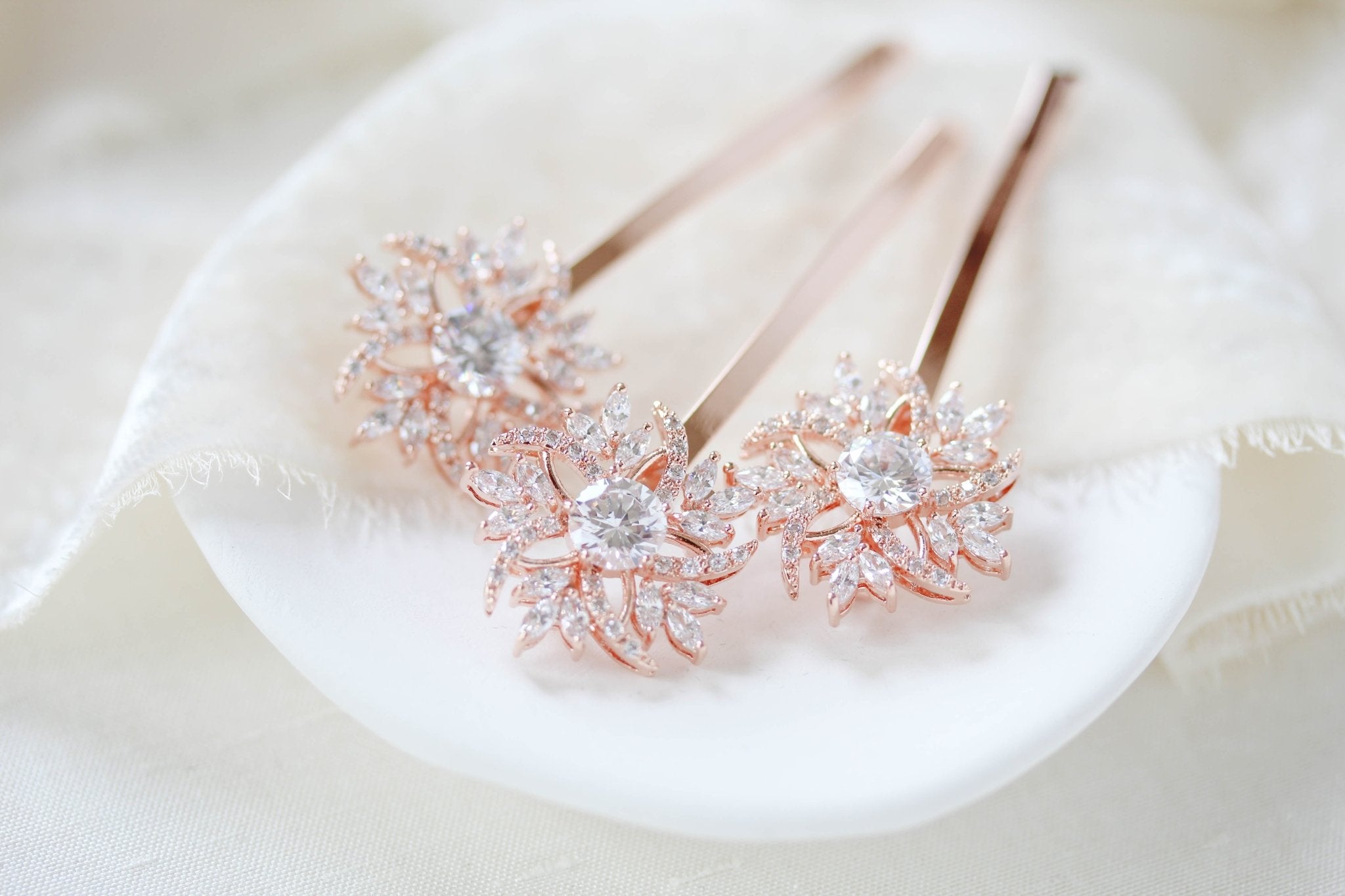 Cubic Zirconia Rose gold hair pins - Treasures by Agnes