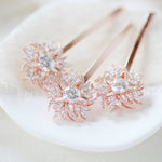 Cubic Zirconia Rose gold hair pins - Treasures by Agnes