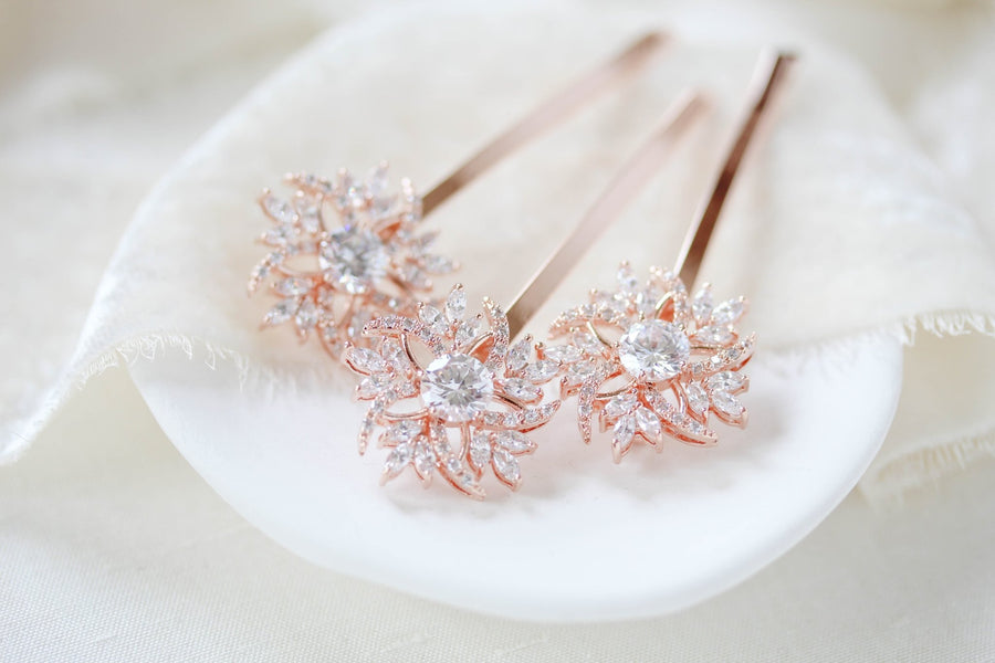 Cubic Zirconia Rose gold hair pins - Treasures by Agnes
